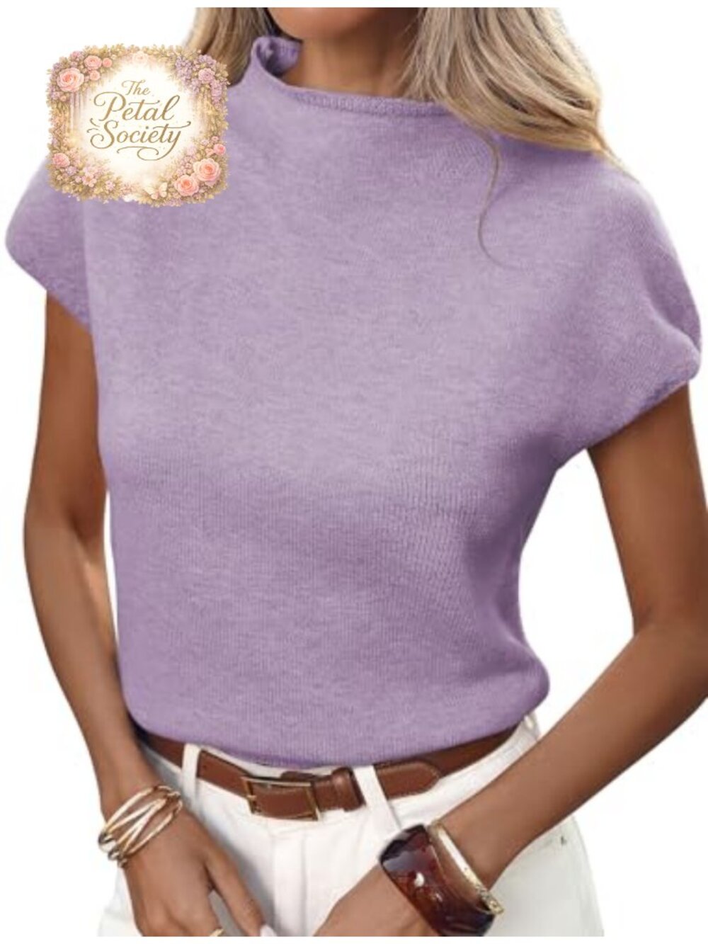 Mock Neck Sweater Vest Cap Sleeve Knit Pullover Tank